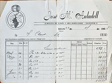 Factura de 1955 de José Mª Auladell, 