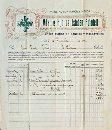 Factura de Vda. e Hijo de Esteban Auladell de l’any 1926