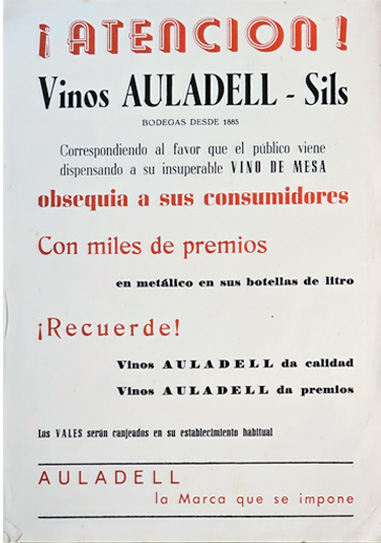 Cartell publicitari de Vins Auladell dels anys 70