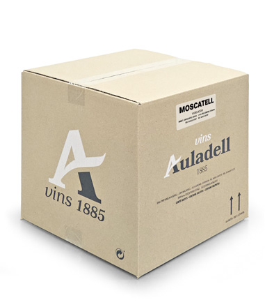 Caixa amb 4 bidons de 5 litres de vi de licor moscatell